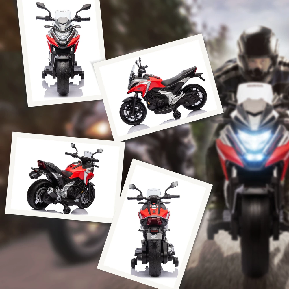 AIYAPLAY vaikiškas elektrinis motociklas, 12V vaikiškas motociklas su MP3, USB, LED žibintais, vaikiška transporto priemonė su ankstyvojo ugdymo funkcijomis, pagalbiniais ratukais, 3 km/h, 3–6 metų vaikams, raudonas