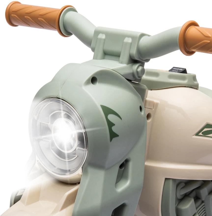 Vaikiškas elektrinis motociklas AIYAPLAY, 6V, su muzika ir burbulų pūtimo funkcija, su žibintais, 2,5-3 km/val., 2-5 metų vaikams, iki 30 kg, kreminės baltos spalvos