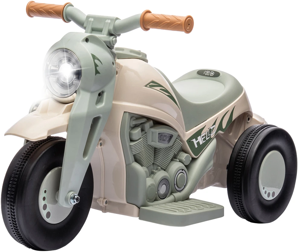 Vaikiškas elektrinis motociklas AIYAPLAY, 6V, su muzika ir burbulų pūtimo funkcija, su žibintais, 2,5-3 km/val., 2-5 metų vaikams, iki 30 kg, kreminės baltos spalvos