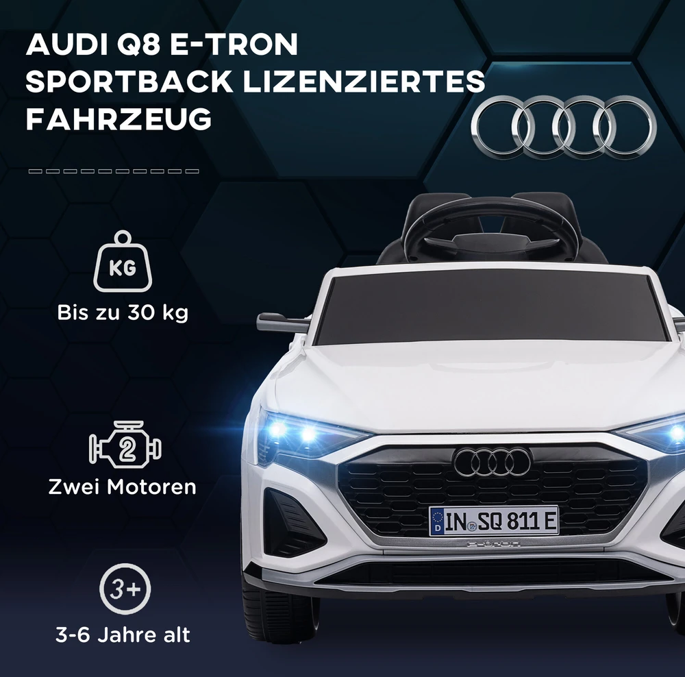 AIYAPLAY vaikiškas elektromobilis 12V su 2,4G nuotolinio valdymo pulteliu, MP3 muzika, garsiniu signalu, žibintais, 4 amortizuotais ratais, 3-5 km/h, 3-6 metų vaikams, baltas