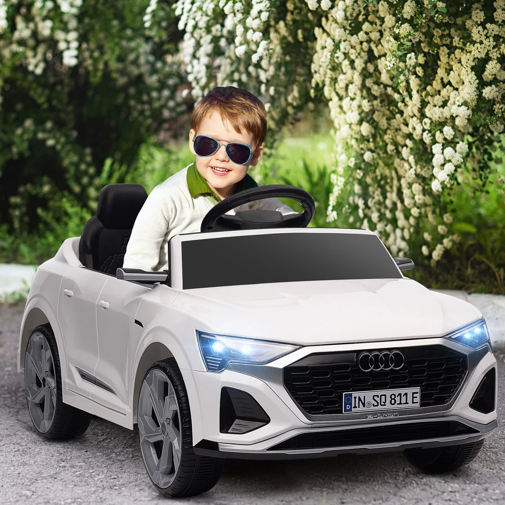 AIYAPLAY vaikiškas elektromobilis 12V su 2,4G nuotolinio valdymo pulteliu, MP3 muzika, garsiniu signalu, žibintais, 4 amortizuotais ratais, 3-5 km/h, 3-6 metų vaikams, baltas