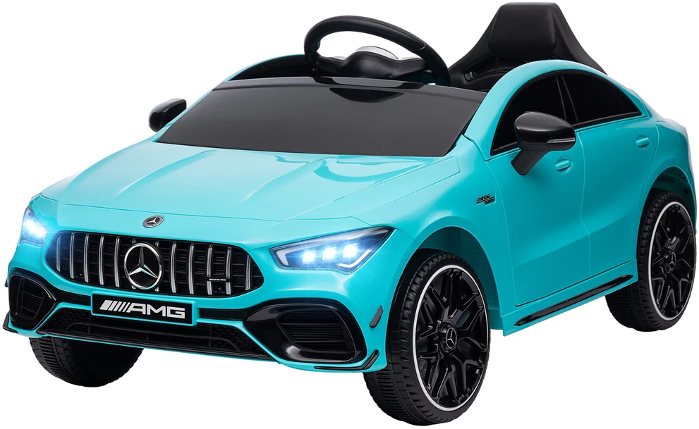 AIYAPLAY vaikiškas elektromobilis 12 V, su 2,4G nuotolinio valdymo pulteliu, USB, MP3 jungtimi, šviesomis, pagalbiniais ratukais, amortizatorių sistema, 3-5 km/h, 3-6 metų vaikams, šviesiai mėlynas