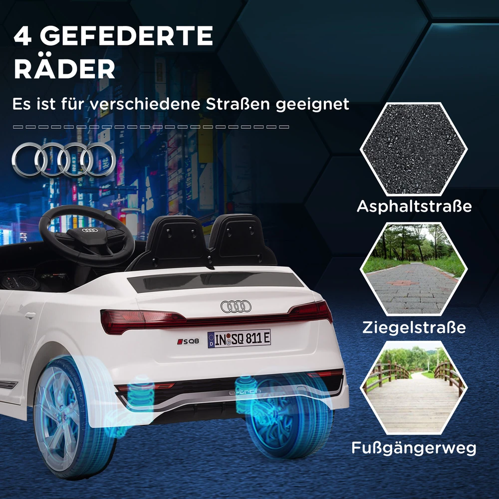 AIYAPLAY vaikiškas elektromobilis 12V su 2,4G nuotolinio valdymo pulteliu, MP3 muzika, garsiniu signalu, žibintais, 4 amortizuotais ratais, 3-5 km/h, 3-6 metų vaikams, baltas