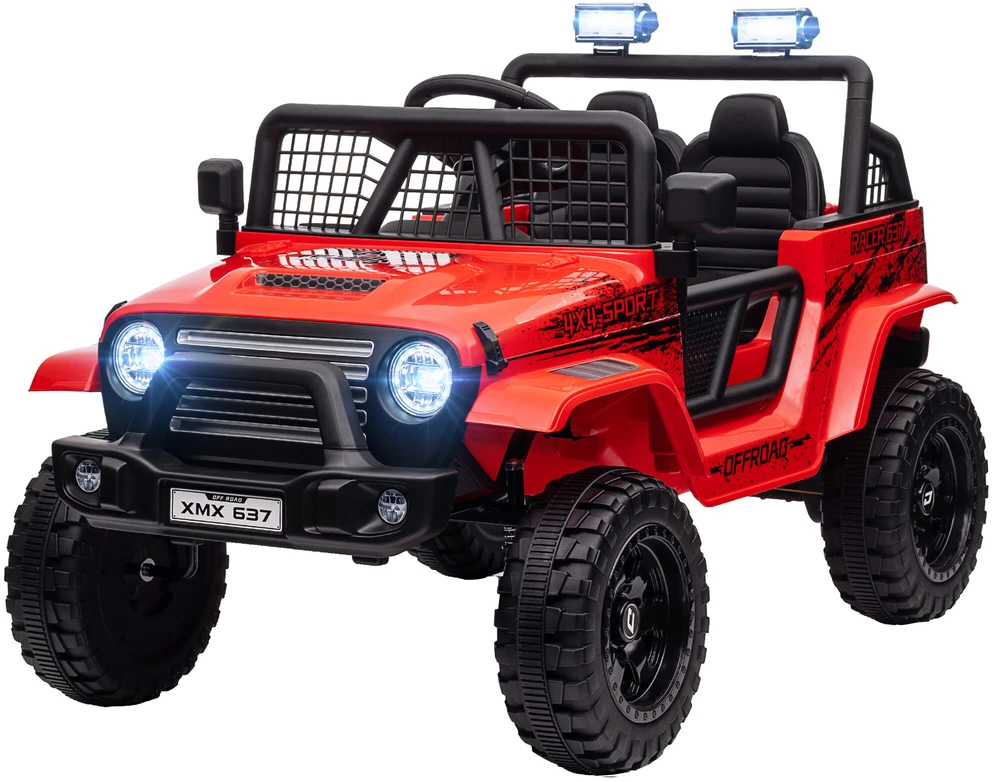 Aiyaplay Elektrinis vaikiškas automobilis HOMCOM, 12 V, 3-5 km/h visureigis su muzikos jungtimi, vaikiška transporto priemonė su 2,4G nuotolinio valdymo pulteliu, priekiniais žibintais, garsiniu signalu, elektrinė vaikiška transporto priemonė 3-6 metų vaikams, raudonas