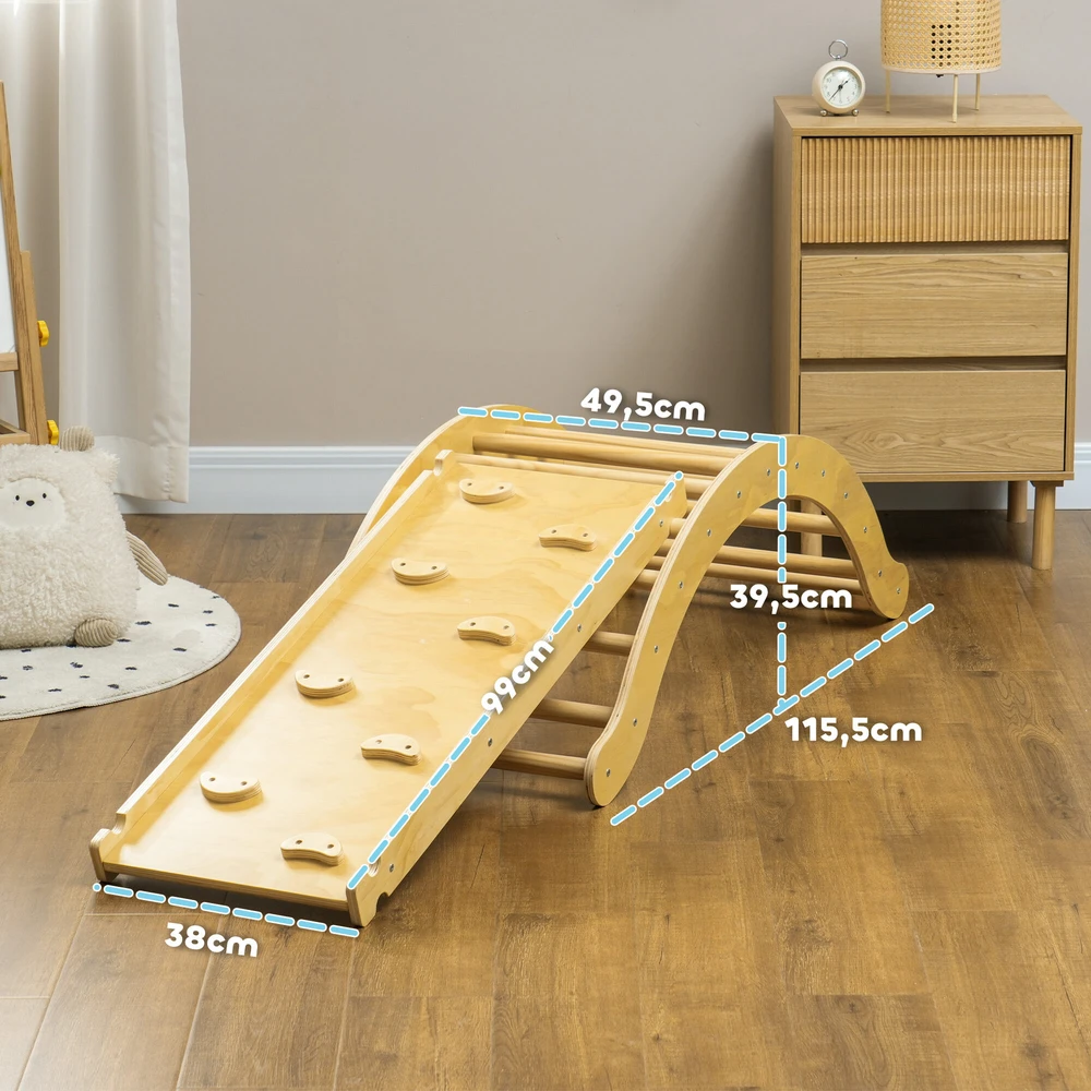 AIYAPLAY 4-in-1 laipynių rinkinys su čiuožykla, laipiojimo trikampis čiuožimui ir laipiojimui, medinis laipiojimo žaislas, vaikams nuo 1,5 iki 4 metų, patalpoms, natūralios medienos spalvos