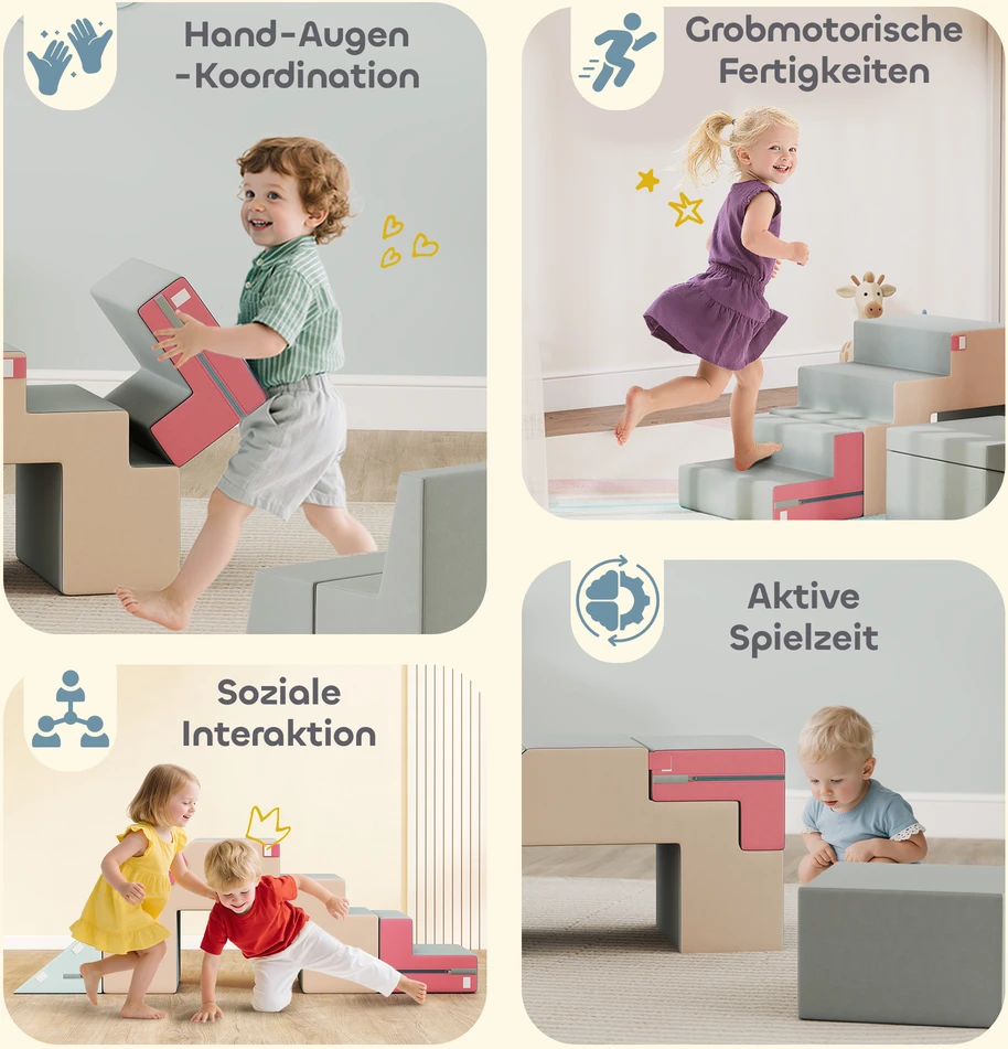 AIYAPLAY 2 dalių minkštų žaidimų kaladėlių rinkinys mažyliams, dirbtinė oda, porolonas, laipiojimui, statymui, žaidimams, spalvotas
