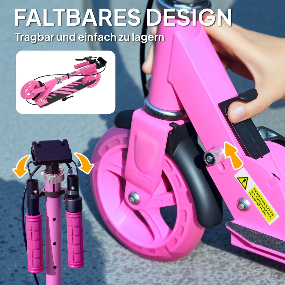 AIYAPLAY Scooter Kids Sulankstomas vaikiškas motoroleris su reguliuojamu vairo aukščiu, 2 šviečiančiais ratais, rankiniu stabdžiu ir galinio stabdžio pedalu, skirtas 3-8 metų vaikams, rožinės spalvos