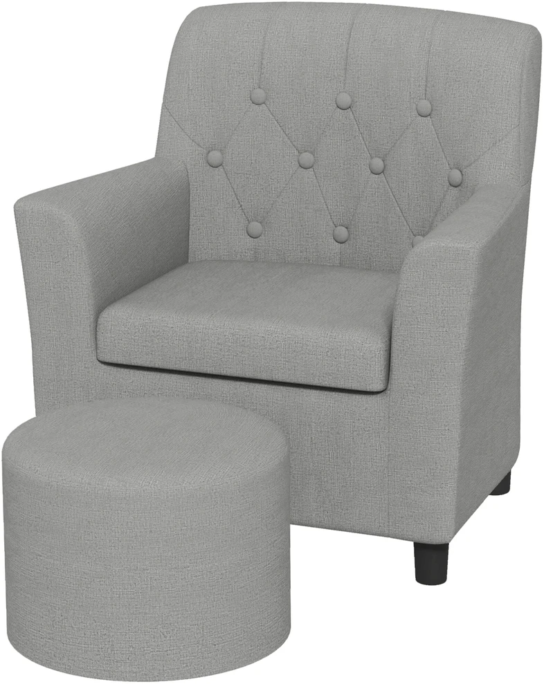 AIYAPLAY vaikiškas fotelis, vaikiška sofa su pakoja, vaikiškas baldų komplektas nuo 18 mėnesių, lininio audinio išvaizda, eukalipto mediena, pilka, 45 x 43 x 50,5 cm