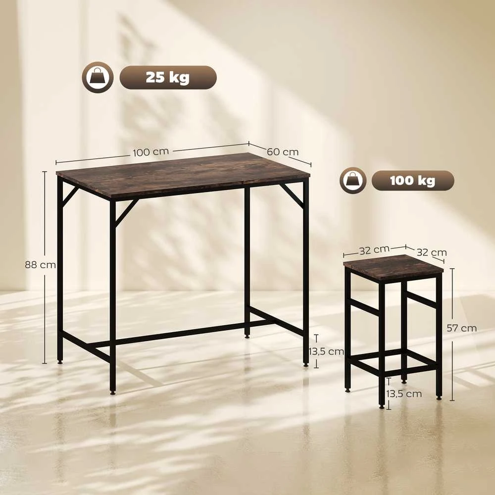 Aosom Baro stalo komplektas, 100x60x88 cm, ruda+juoda, MDF, plienas