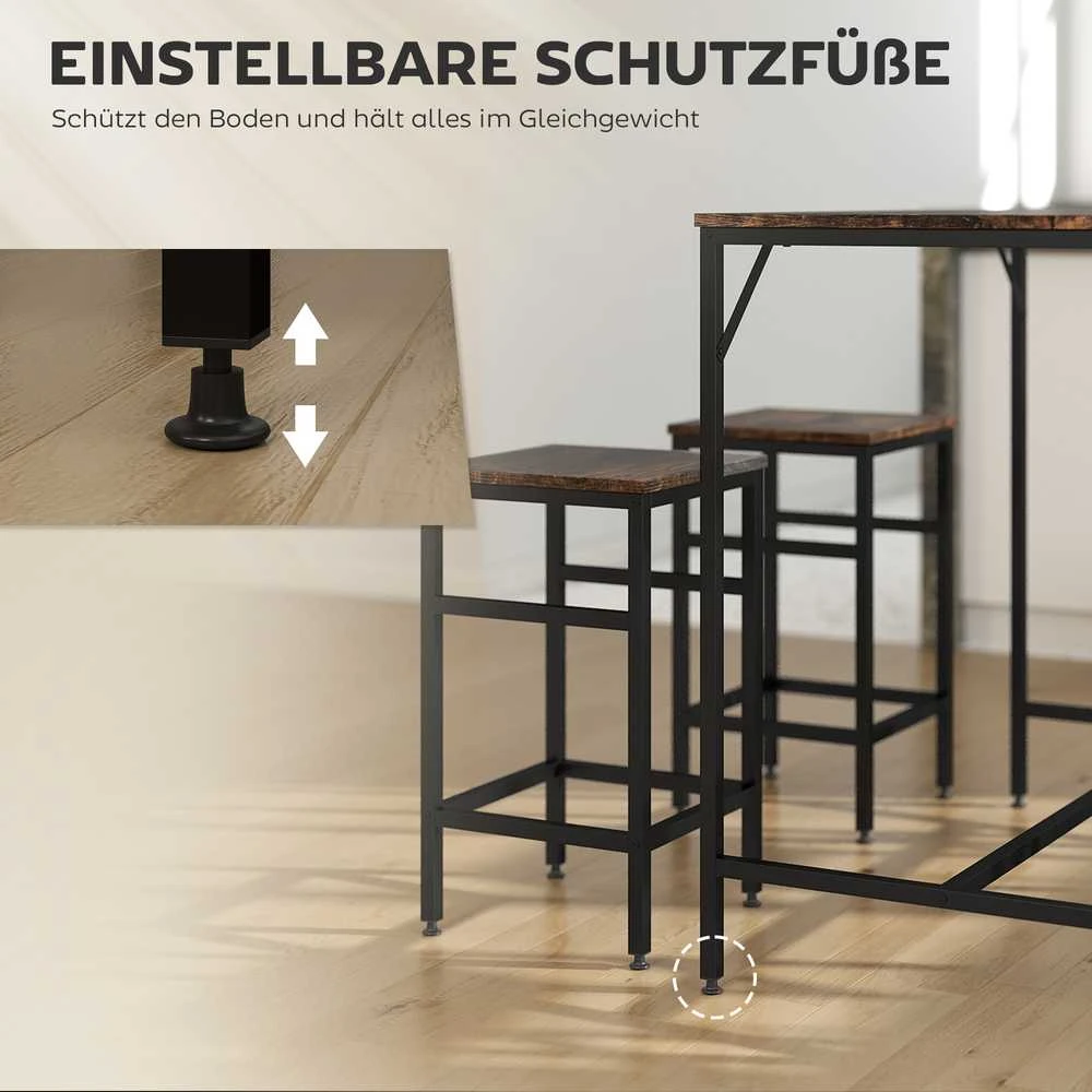 Aosom Baro stalo komplektas, 100x60x88 cm, ruda+juoda, MDF, plienas