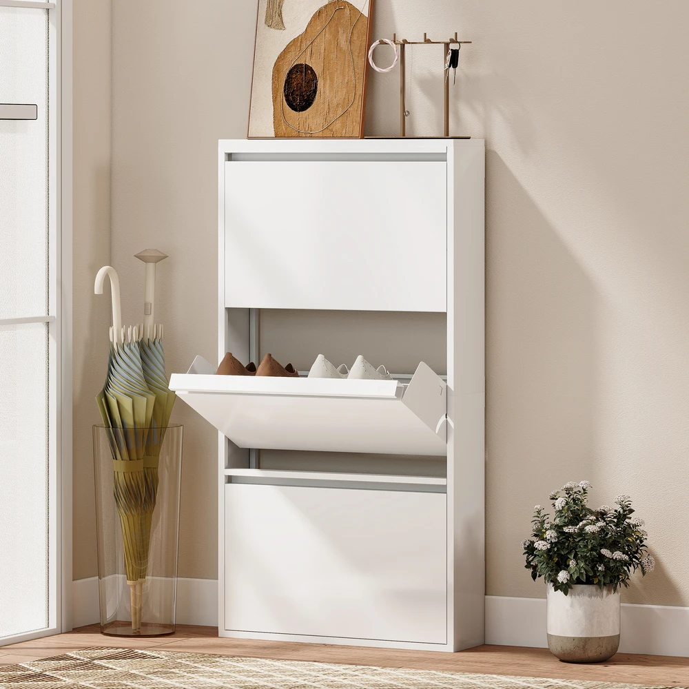 Aosom Batų spintelė 55x15x105,5 cm Balta Metalas