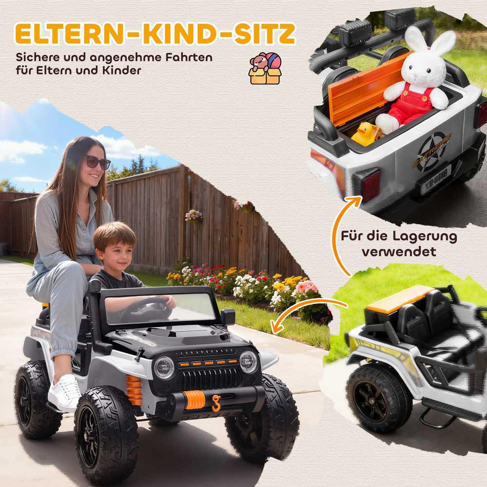 Aosom Elektrinis vaikiškas automobilis, 123.5x70.3x71.3 cm, balta, metalas plastikas