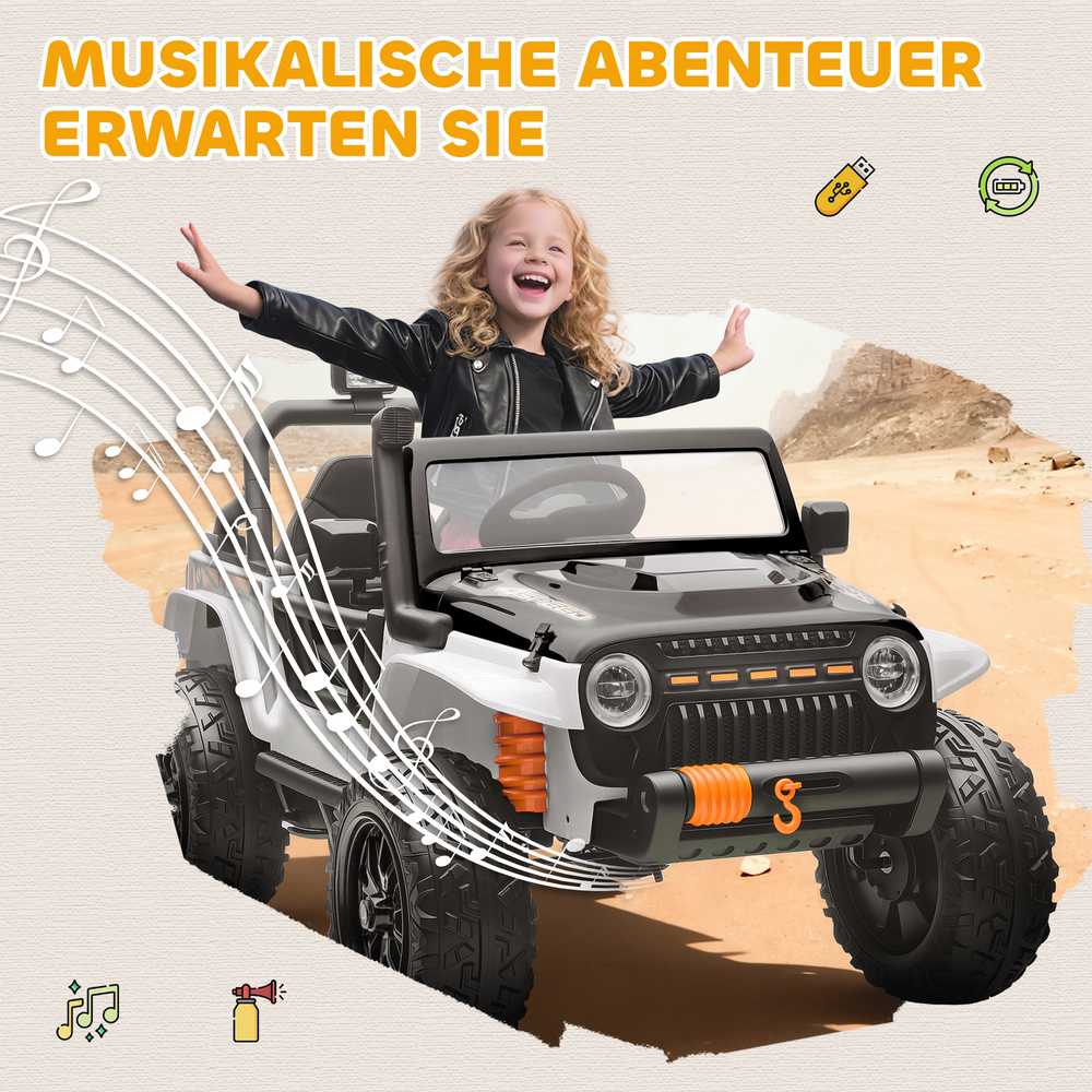 Aosom Elektrinis vaikiškas automobilis, 123.5x70.3x71.3 cm, balta, metalas plastikas