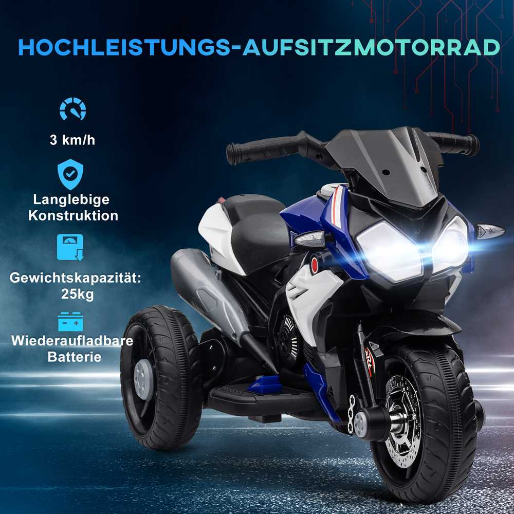 Aosom Elektrinis vaikų motociklas, 86x42x52 cm, mėlyna/balta, plastikas ir metalas
