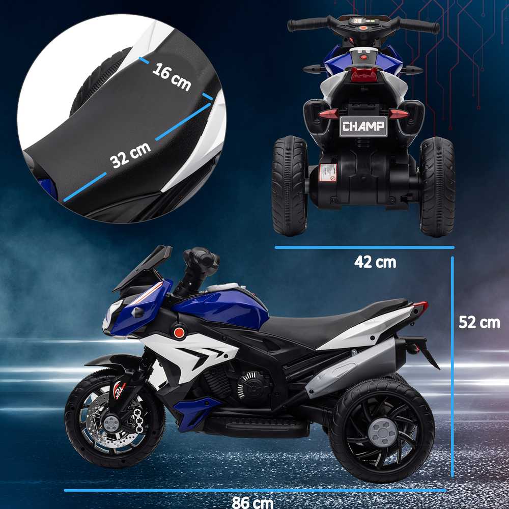 Aosom Elektrinis vaikų motociklas, 86x42x52 cm, mėlyna/balta, plastikas ir metalas