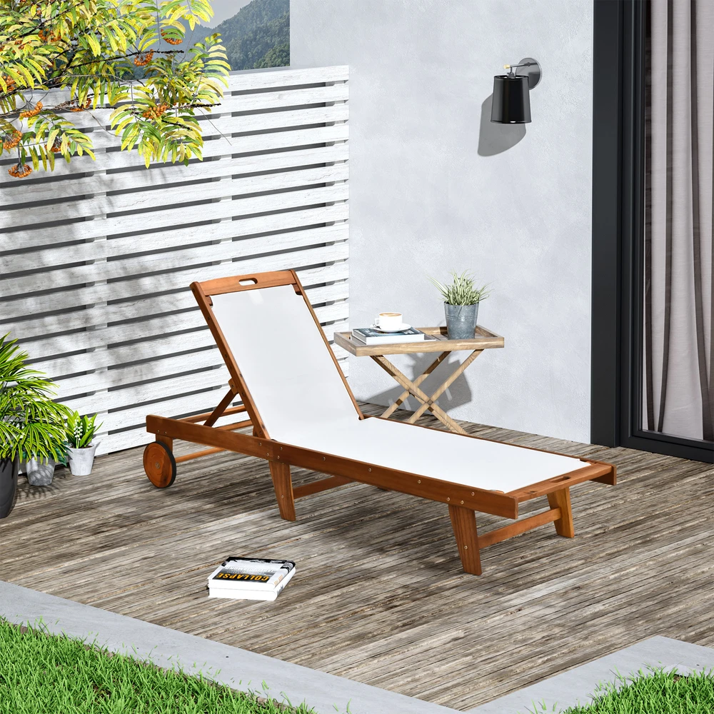 Aosom Gultas 198x55x30-88,5 cm Natūrali+Balta Akacijos mediena
