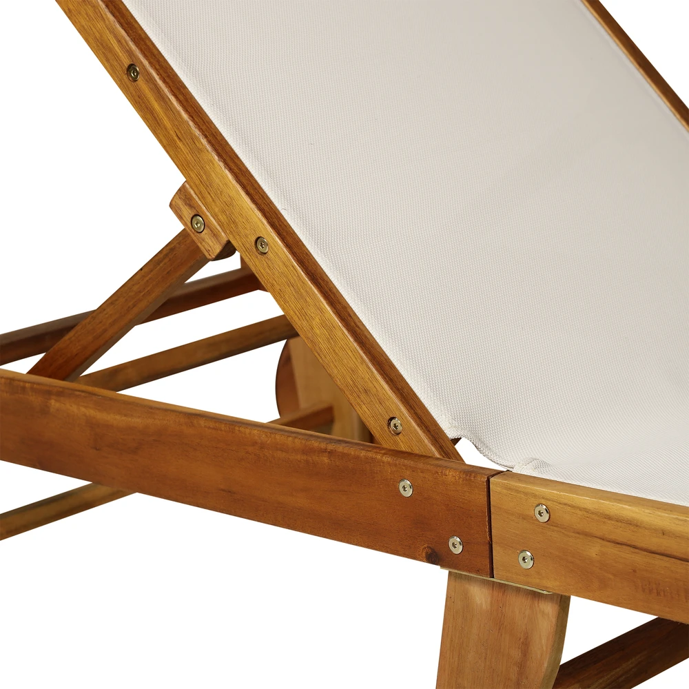 Aosom Gultas 198x55x30-88,5 cm Natūrali+Balta Akacijos mediena