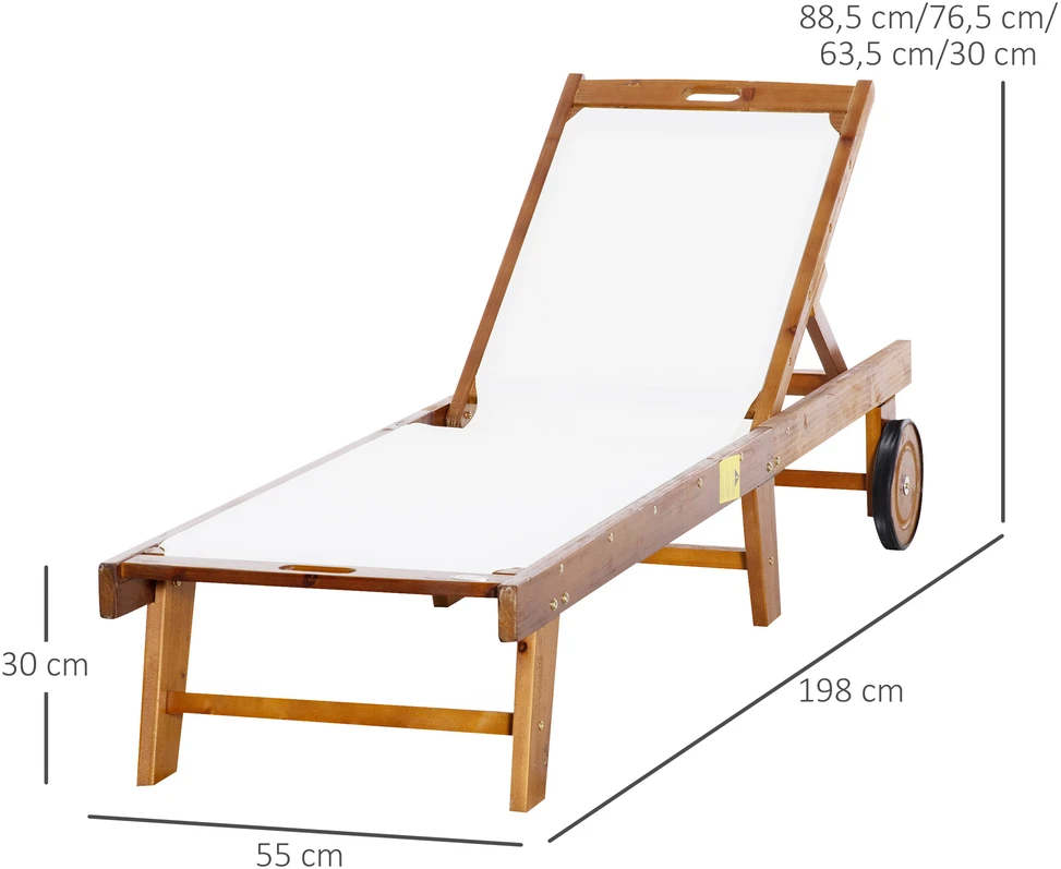 Aosom Gultas 198x55x30-88,5 cm Natūrali+Balta Akacijos mediena