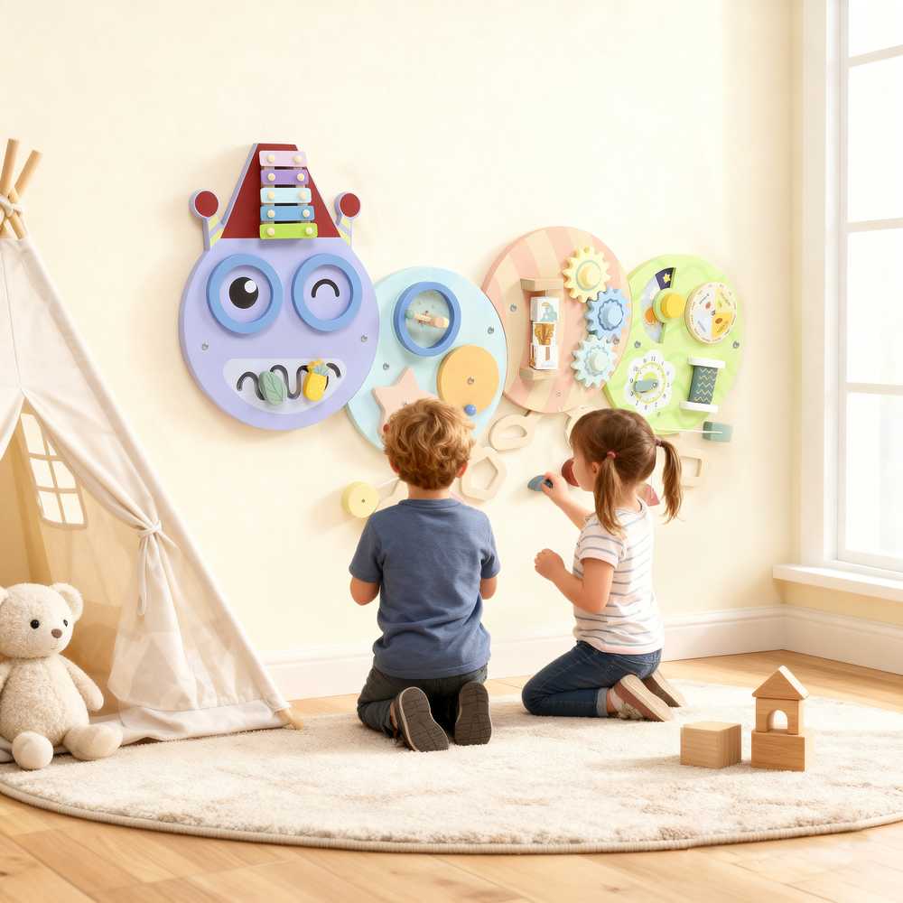 Aosom Montessori užimtumo lenta 108x8x62 cm, daugiaspalvė, MDF