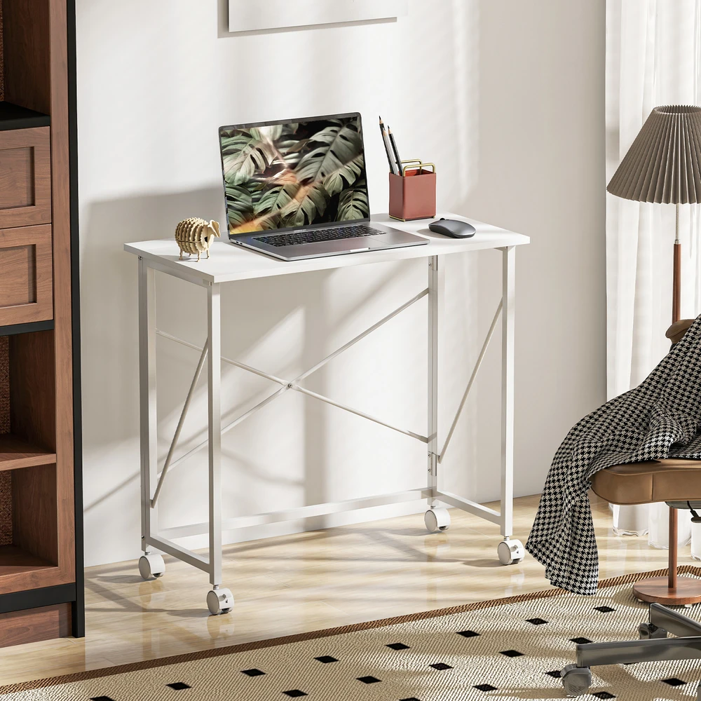 Aosom Rašomasis stalas 80x40x75 cm Baltas Plieno Rėmas