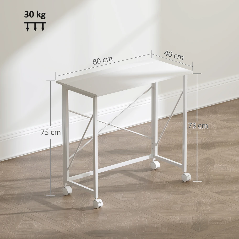 Aosom Rašomasis stalas 80x40x75 cm Baltas Plieno Rėmas