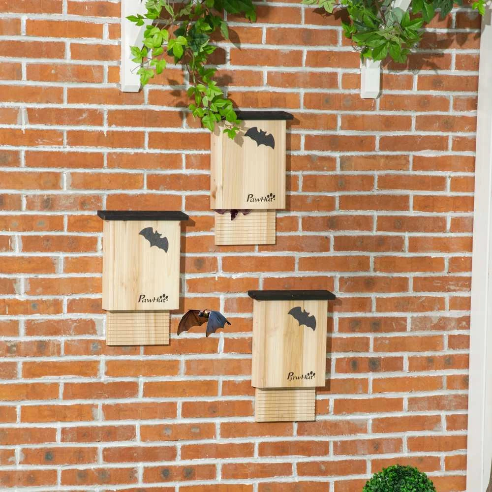 Aosom Šikšnosparnių namelių rinkinys, 3 dalys, 25x6x37,5 cm, natūralus, medis