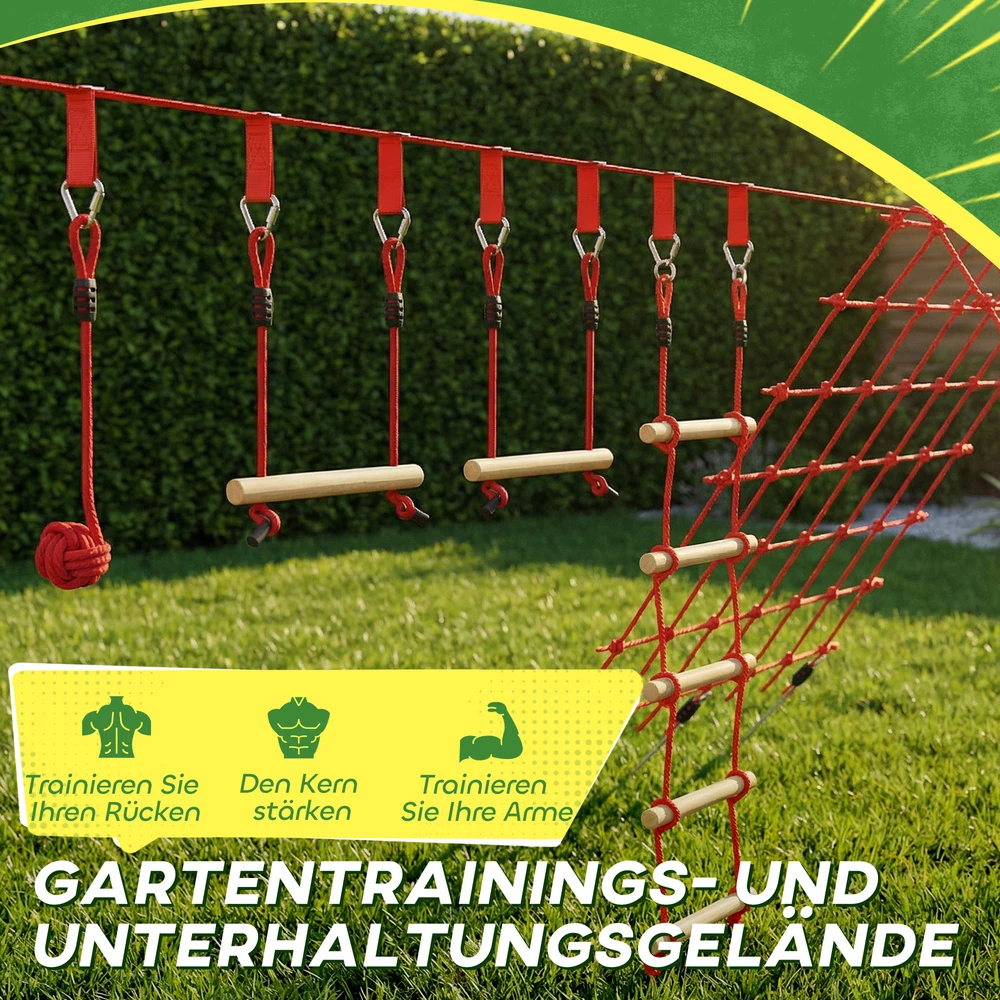 Aosom Slackline rinkinys vaikams 1000x300x180 cm raudonmedis