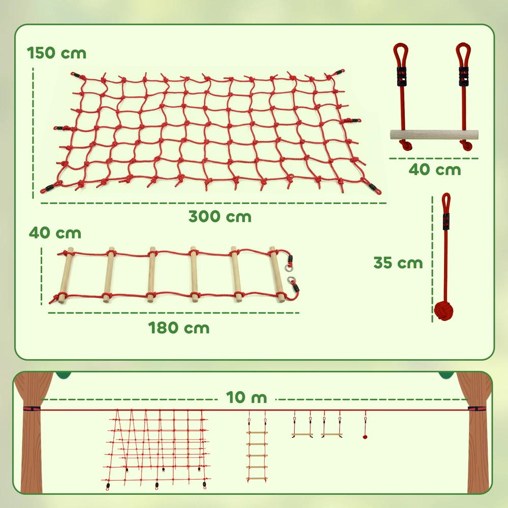 Aosom Slackline rinkinys vaikams 1000x300x180 cm raudonmedis