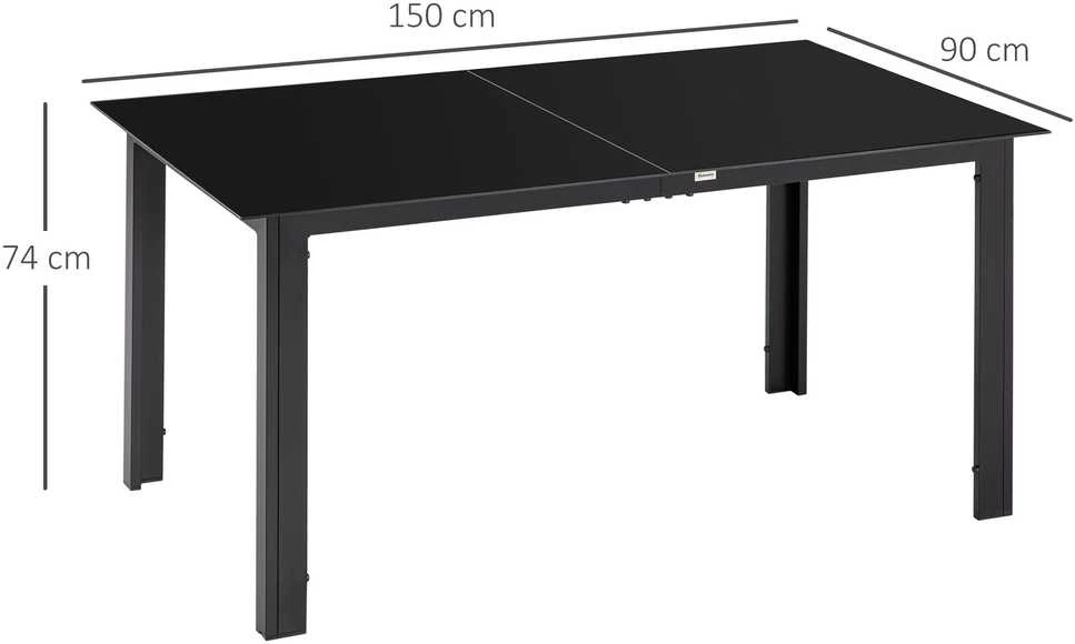 Aosom Sodo stalas 150x90x74 cm juodas stiklas atsparus oro sąlygoms