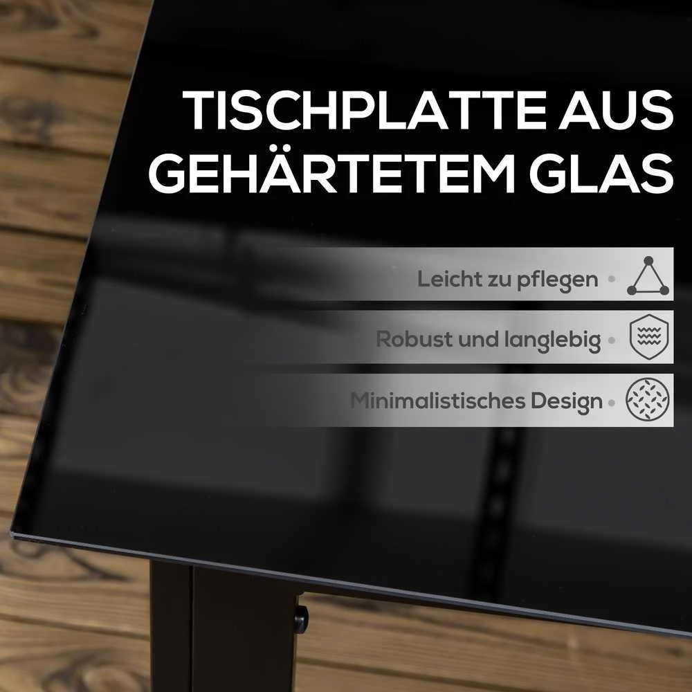 Aosom Sodo stalas 150x90x74 cm juodas stiklas atsparus oro sąlygoms
