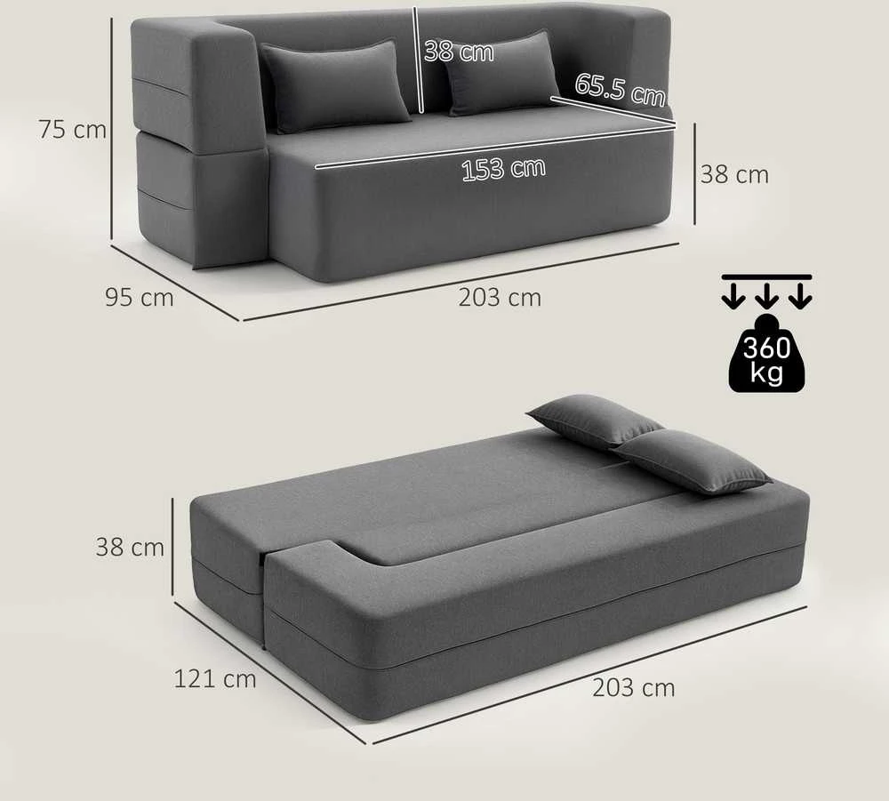 Aosom Sofa-lova, 2 vietų, porolonas, 203x95x75 cm, pilka, audinys
