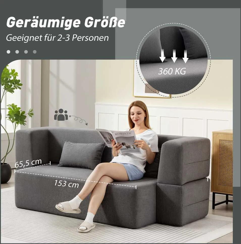 Aosom Sofa-lova, 2 vietų, porolonas, 203x95x75 cm, pilka, audinys