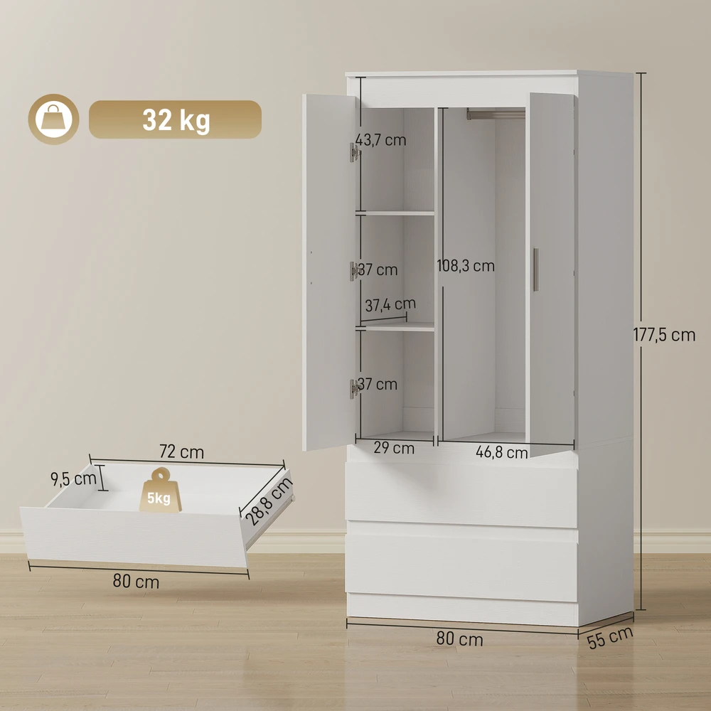 Aosom Spinta 80x55x177,5 cm Balta Mediena
