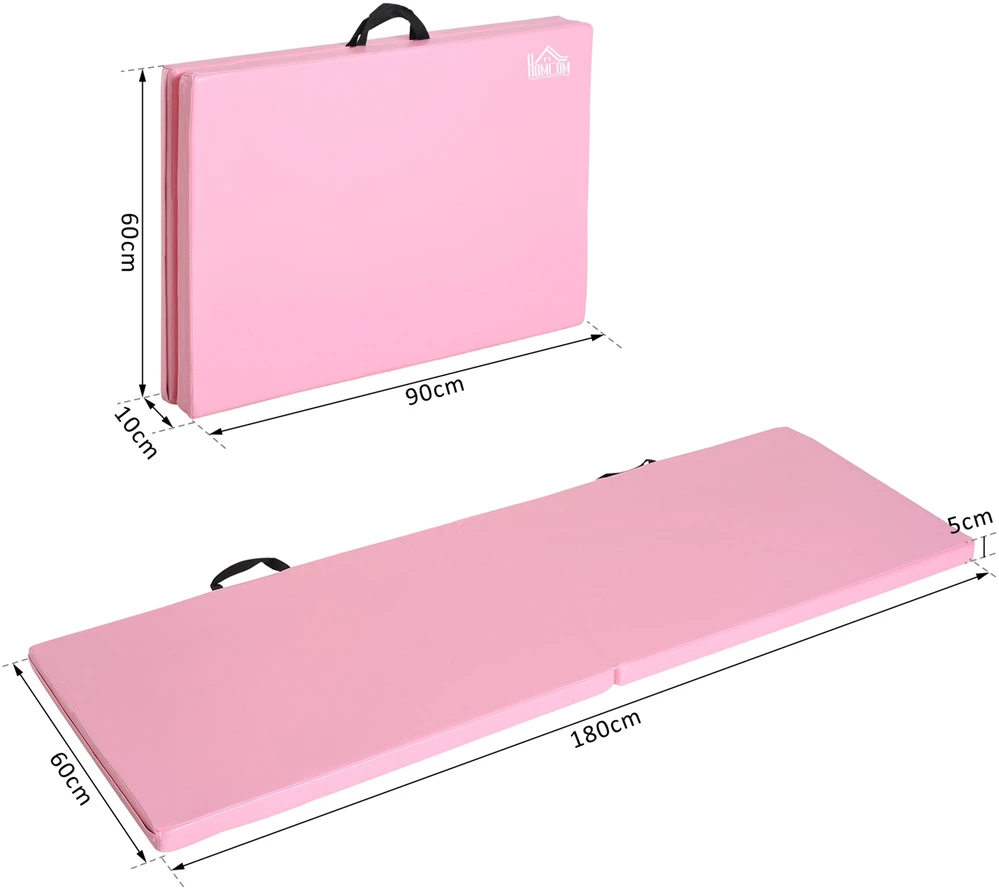 Aosom Sulankstoma treniruoklių kilimėlis su rankenomis 180x60x5 cm rožinės spalvos sintetinis užvalkalas