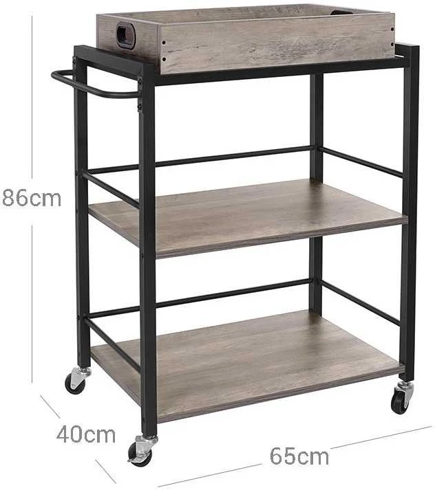 Songmics Vasagle Virtuvinis vežimėlis 65 x 40 x 86 cm pilkai juodas