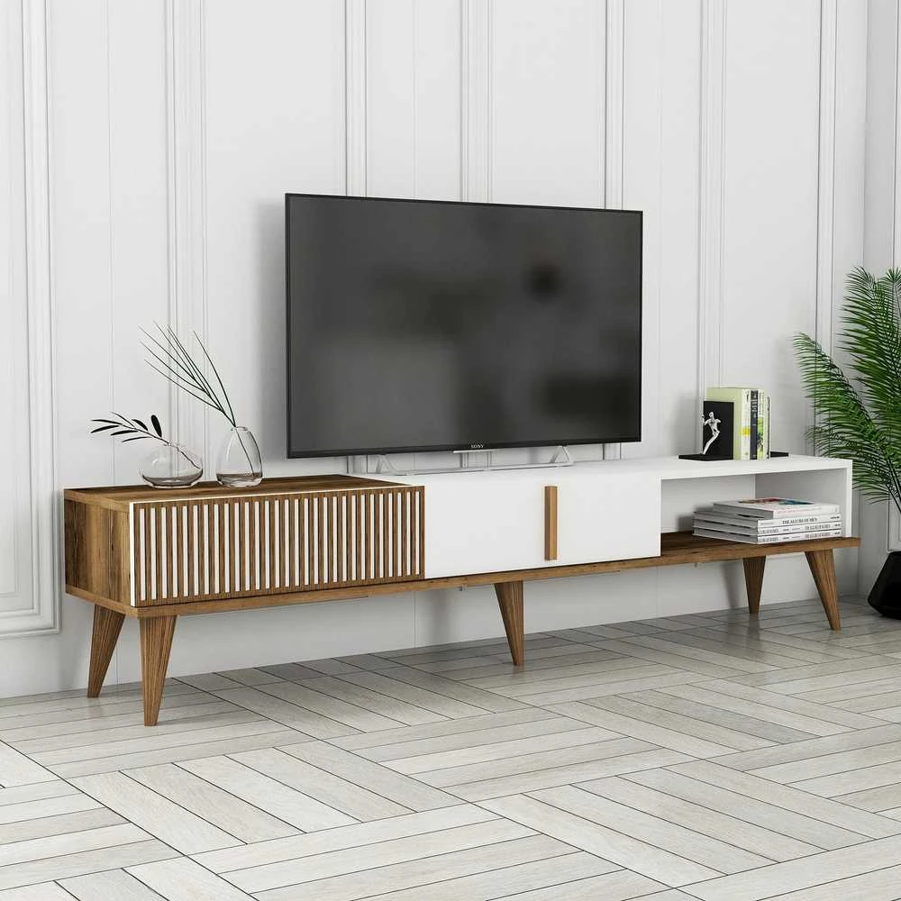 TV staliukas Kalune Design Televizoriaus stovas Milan Alt - Walnut, Baltas
