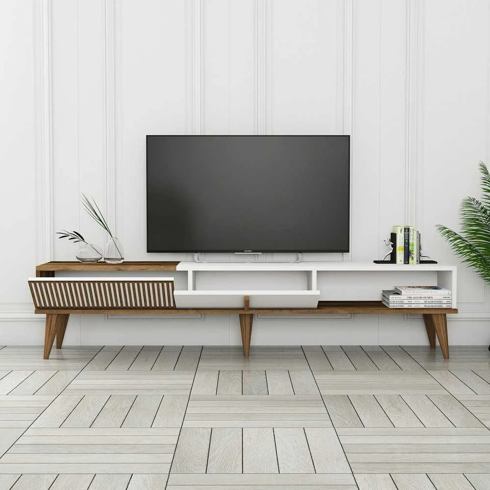 TV staliukas Kalune Design Televizoriaus stovas Milan Alt - Walnut, Baltas
