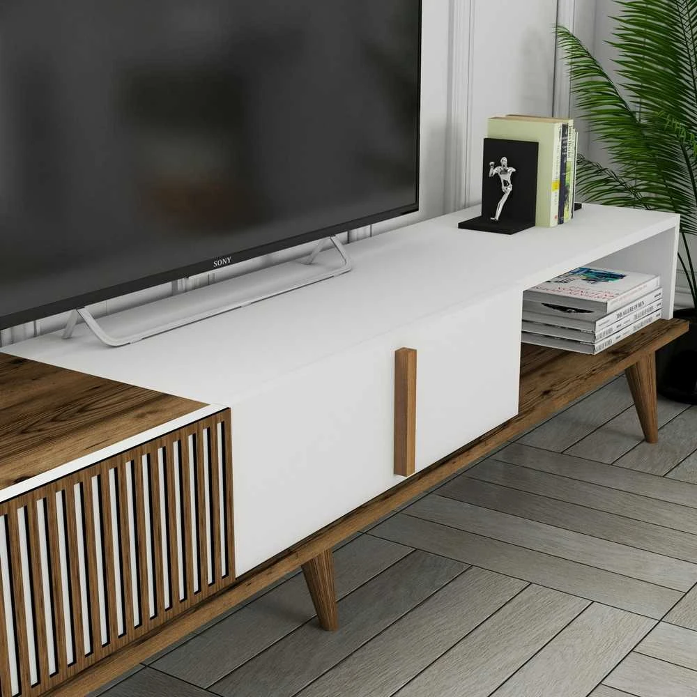 TV staliukas Kalune Design Televizoriaus stovas Milan Alt - Walnut, Baltas