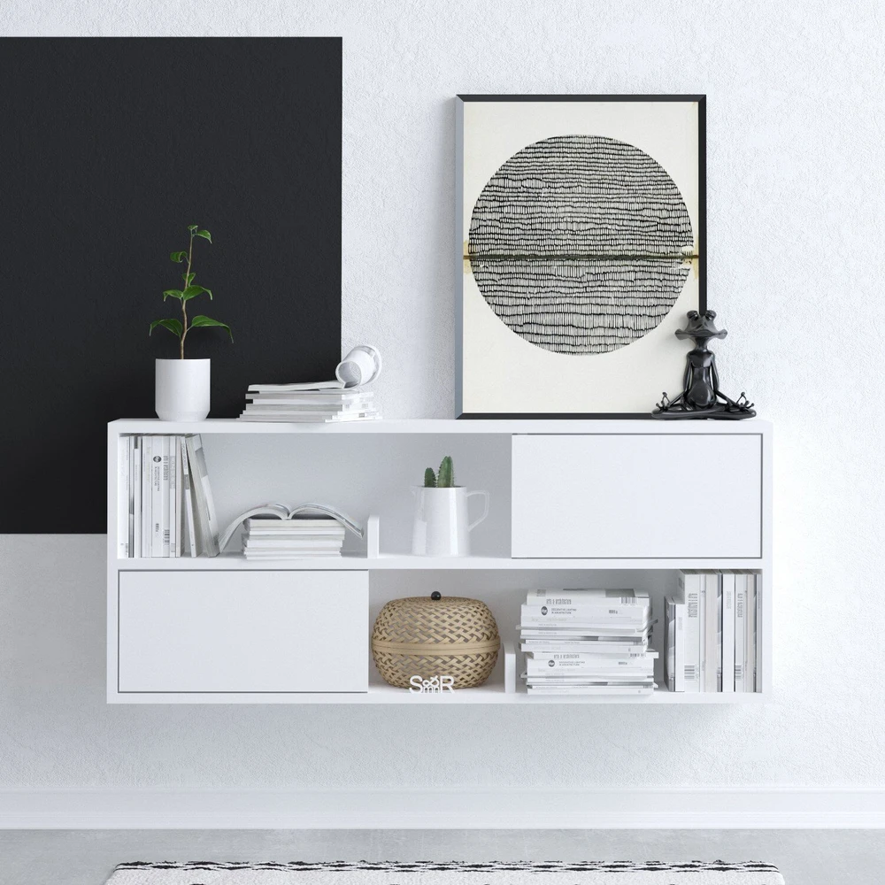 Asir Sieninė lentyna su stalčiais, 120×50 cm, balta