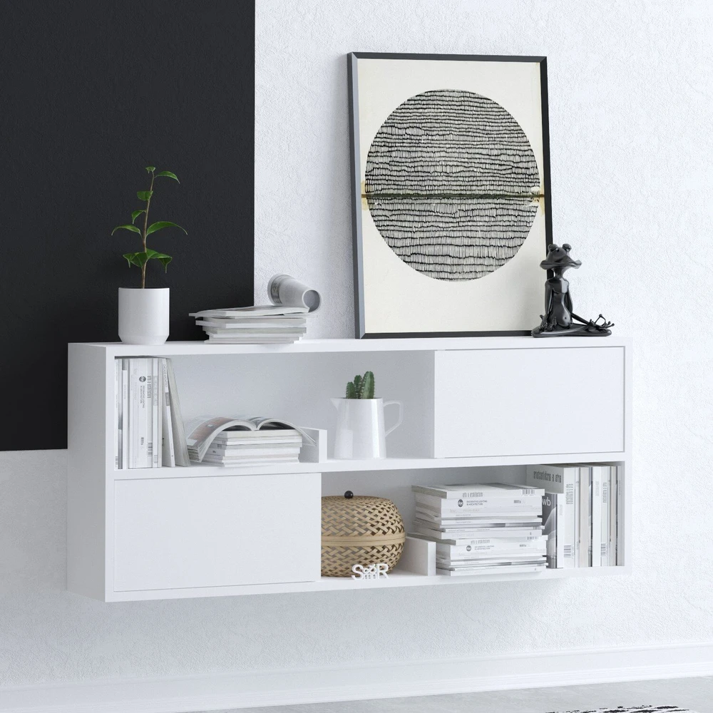 Asir Sieninė lentyna su stalčiais, 120×50 cm, balta