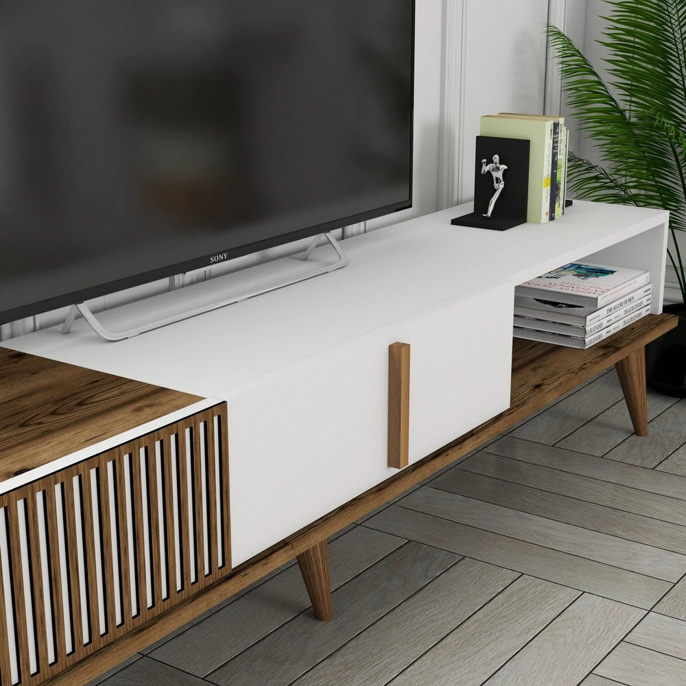 TV staliukas Kalune Design Televizoriaus stovas Milan Alt - Walnut, Baltas