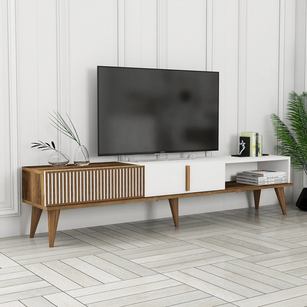 TV staliukas Kalune Design Televizoriaus stovas Milan Alt - Walnut, Baltas