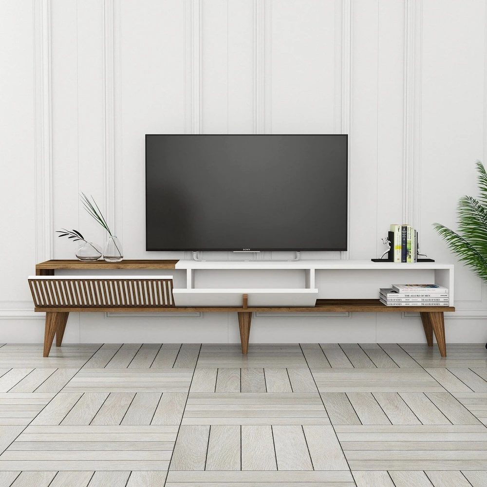 TV staliukas Kalune Design Televizoriaus stovas Milan Alt - Walnut, Baltas