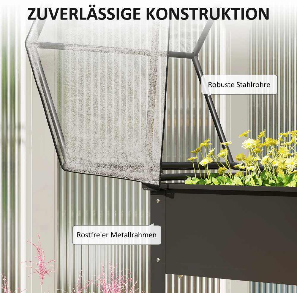 Outsunny pakelta lysvė su dangčiu, paaukštinta lysvė žolelėms su drenažo skylutėmis, metalinė sodinimo dėžė, oro sąlygoms atspari lysvė daržovėms, sodo lysvė, sodinimo lysvė sodui, balkonui, 60 x 60 x 120 cm, juoda