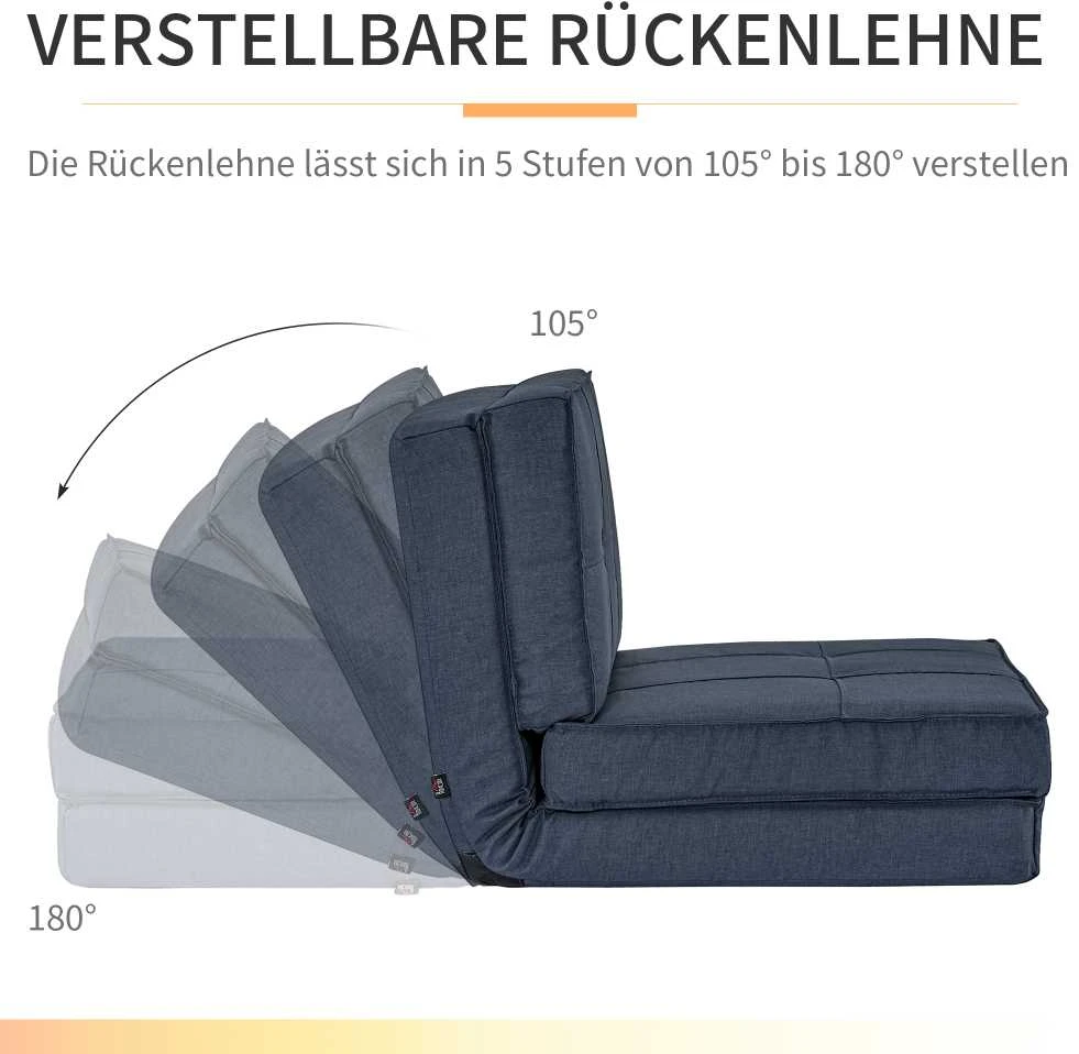 HOMCOM sulankstoma grindų sofa, fotelis-lova, grindų kėdė, 5 padėčių reguliuojama, vienvietė sofa, tamsiai mėlyna, 61 x 73 x 58 cm