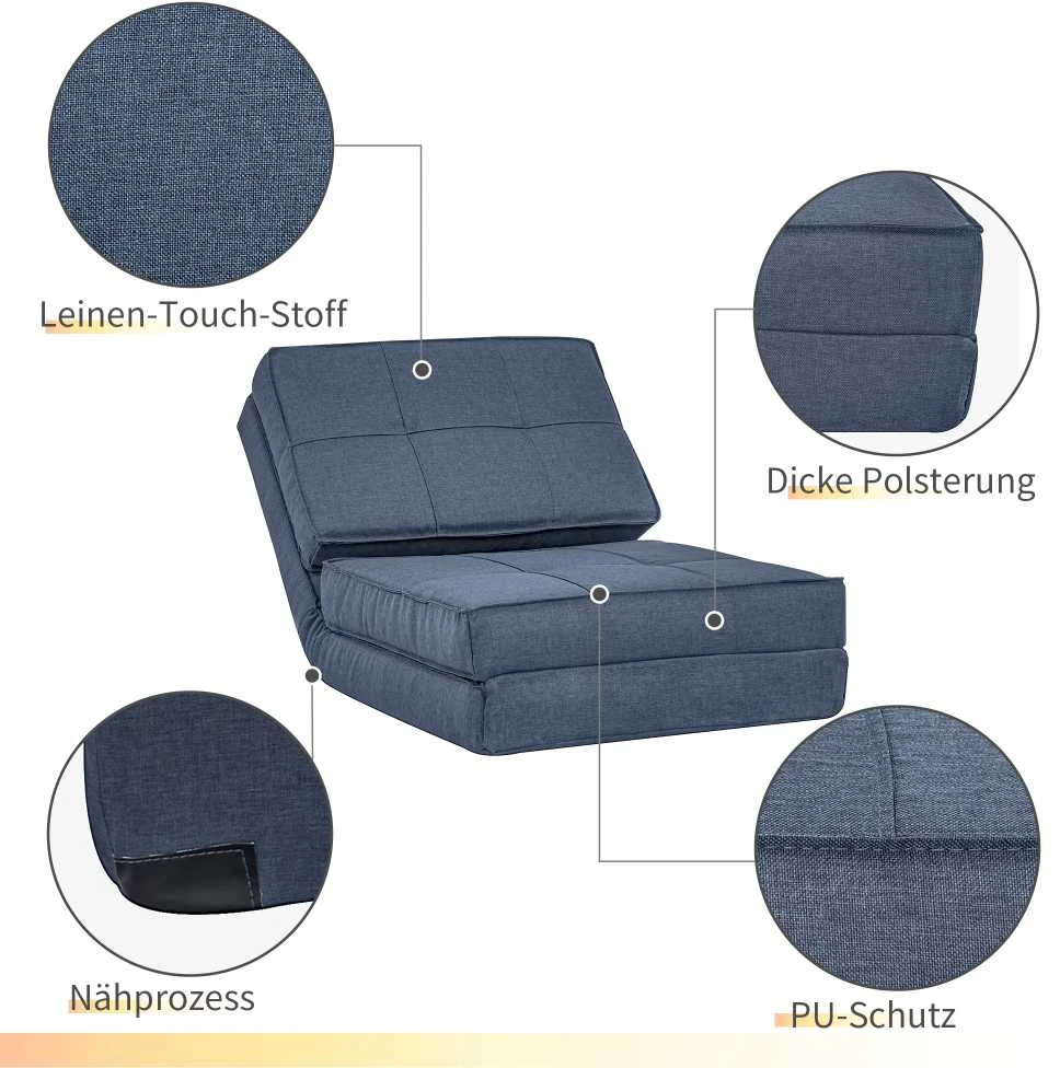 HOMCOM sulankstoma grindų sofa, fotelis-lova, grindų kėdė, 5 padėčių reguliuojama, vienvietė sofa, tamsiai mėlyna, 61 x 73 x 58 cm