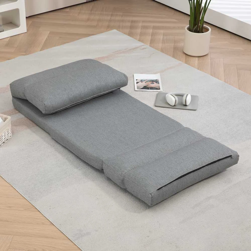 HOMCOM grindinis krėslas su 6 padėčių reguliuojamu atlošu, sulankstomas meditacijos krėslas, lininio audinio išvaizda, paminkštinta grindų sofa svetainei, miegamajam, pilkas