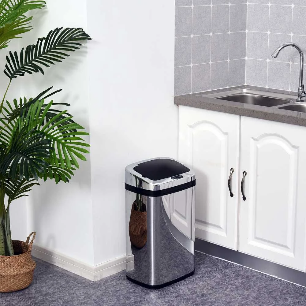 HOMCOM automatinė šiukšliadėžė su jutikliu, 30 l, kvadratinė, su išimamu vidiniu kibiru, nerūdijantis plienas