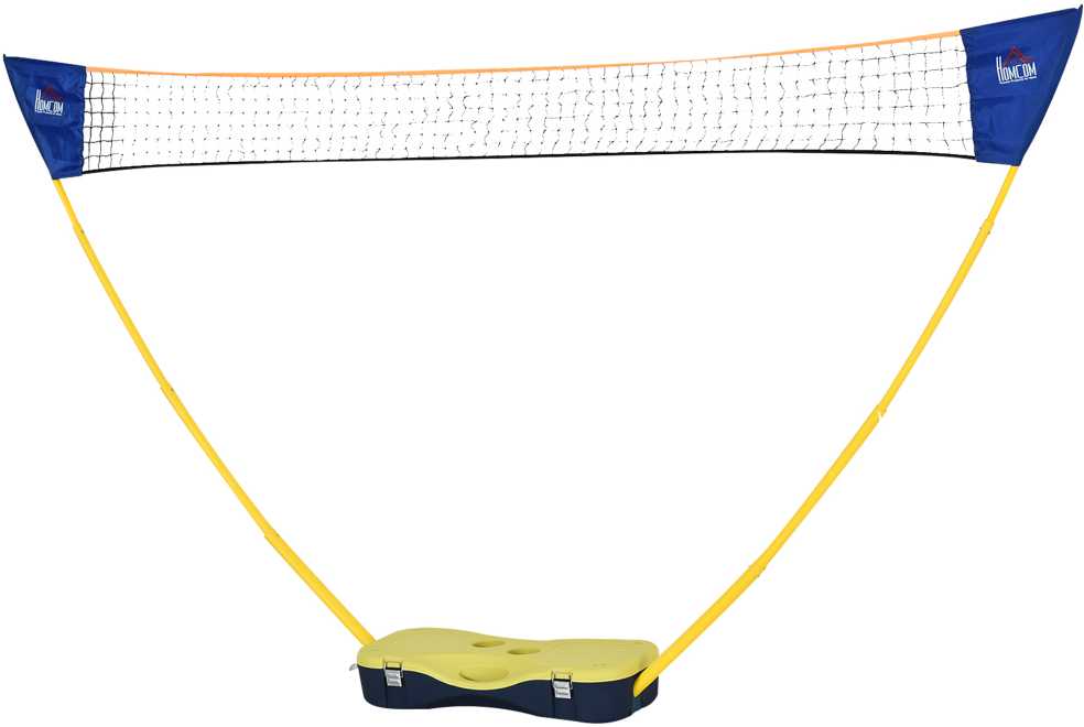 HOMCOM badmintono tinklas su stovu, badmintono tinklo stovas, nešiojamas tinklo stovas, badmintono tinklas su 4 badmintono raketėmis, lauko sportui, geltona + mėlyna