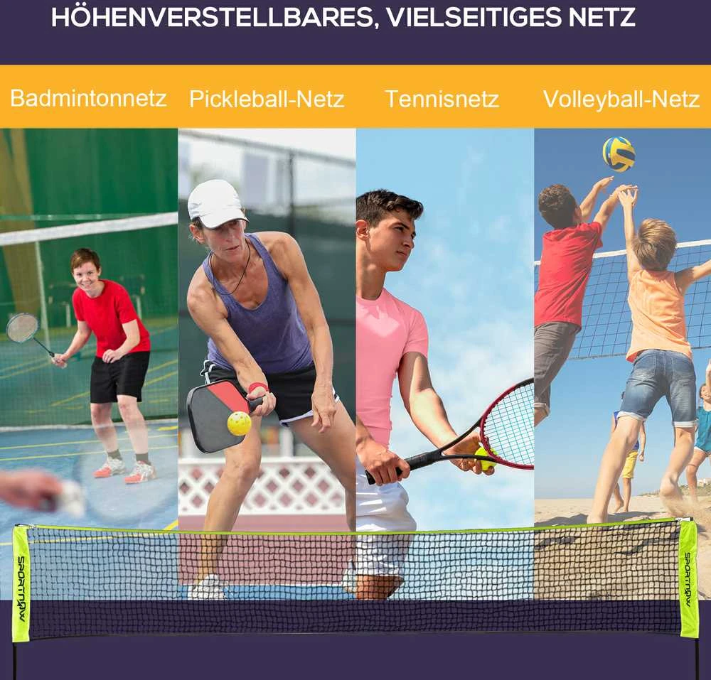 SPORTNOW badmintono tinklo rinkinys, sulankstomas teniso tinklas, reguliuojamo aukščio (103/120/155 cm), skirtas vidaus ir lauko erdvėms, tinklinio tinklas su krepšiu transportavimui, metalas, poliesteris, geltonas